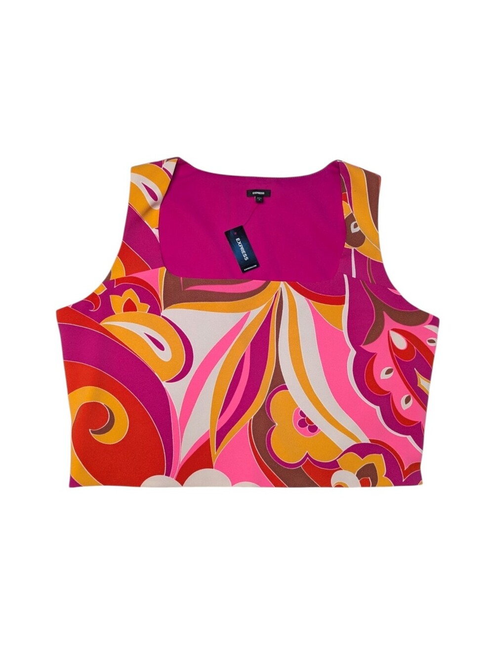 Express Psychedelic Printed Square Neck Cropped Tank | Size XL